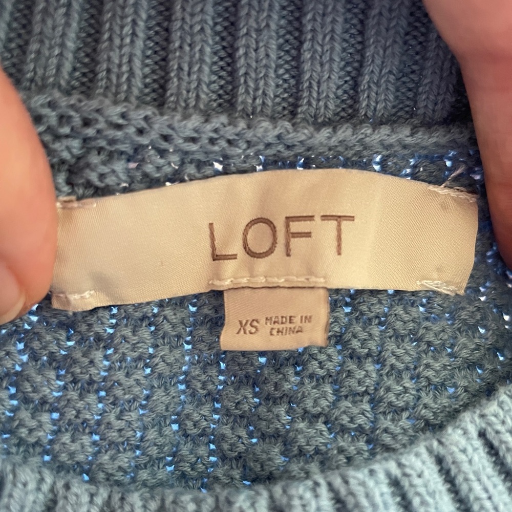 EUC - LOFT Stitchy Sweater 100% Cotton Poolside Blue Women’s Size SMALL - Picture 5 of 6